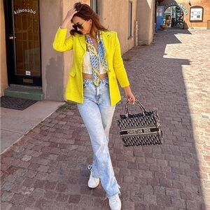 Zara Blazer - Lime Green - Tweed/buckle/Textured material